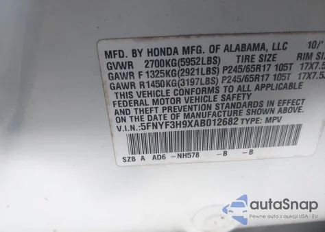2010 Honda Pilot Touring z USA, uszkodzony, nr VIN 5FNYF3H9XAB012682